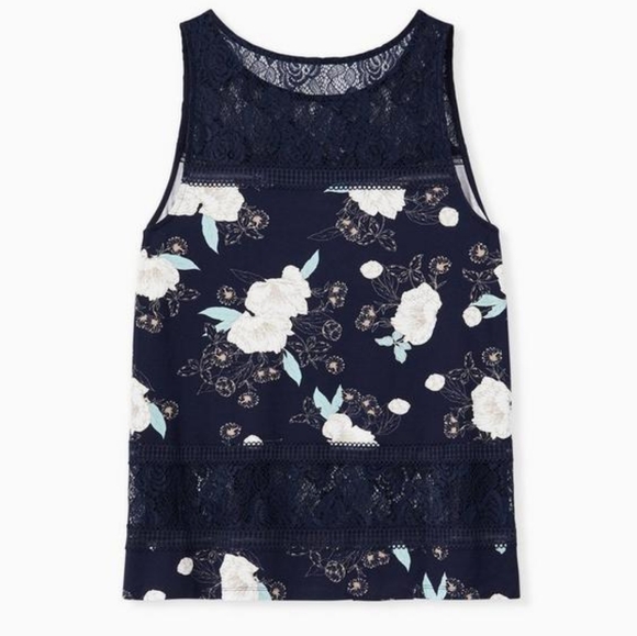 Torrid Navy Floral Lace Inset Tank - Picture 3 of 11